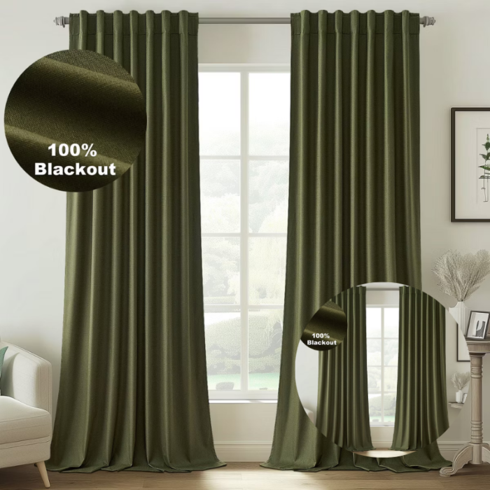 Linen Blackout Curtains – Thermal Insulated Two-Layer Drapes