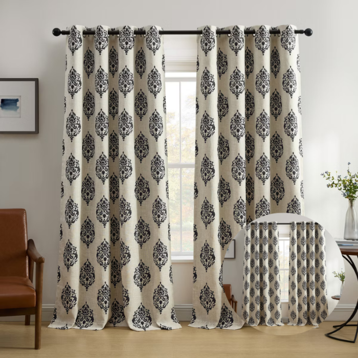 Navara Medallion Room Darkening Curtains – Linen Blend Window Panels