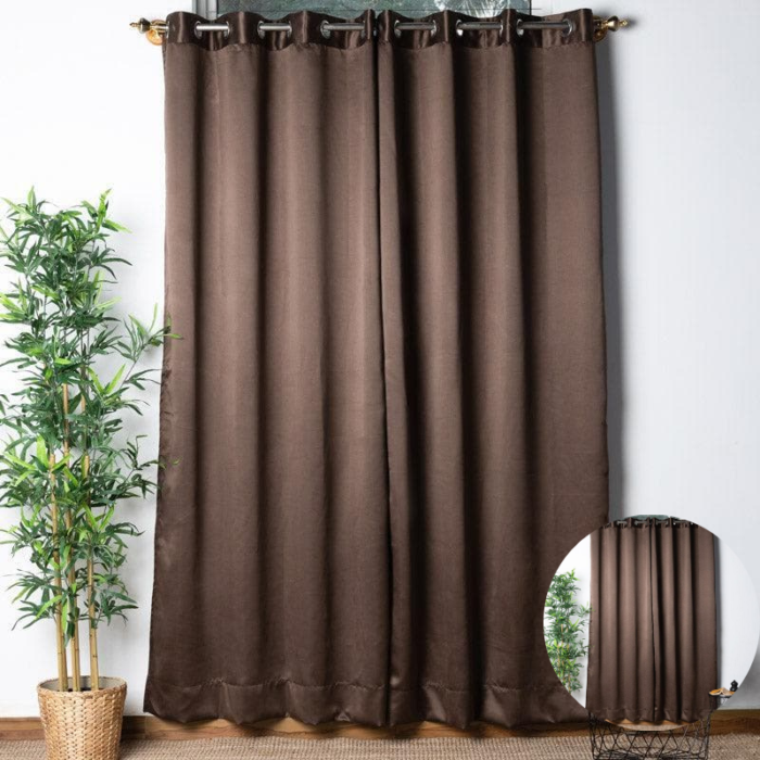 Swayam Dark Brown Castle Brown Blackout Curtains
