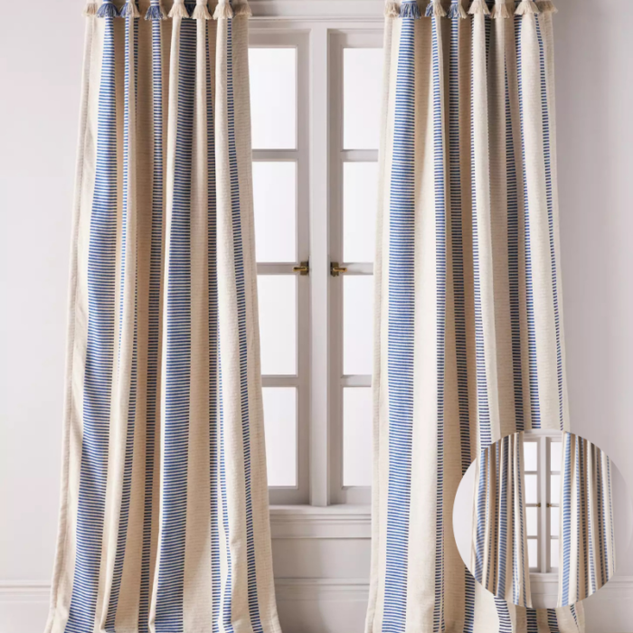 Anthropologie Pieced Stripe Cotton Blend Striped Blackout Curtains