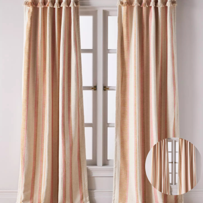 Pieced Stripe Cotton Blend Patterned Blackout Curtains