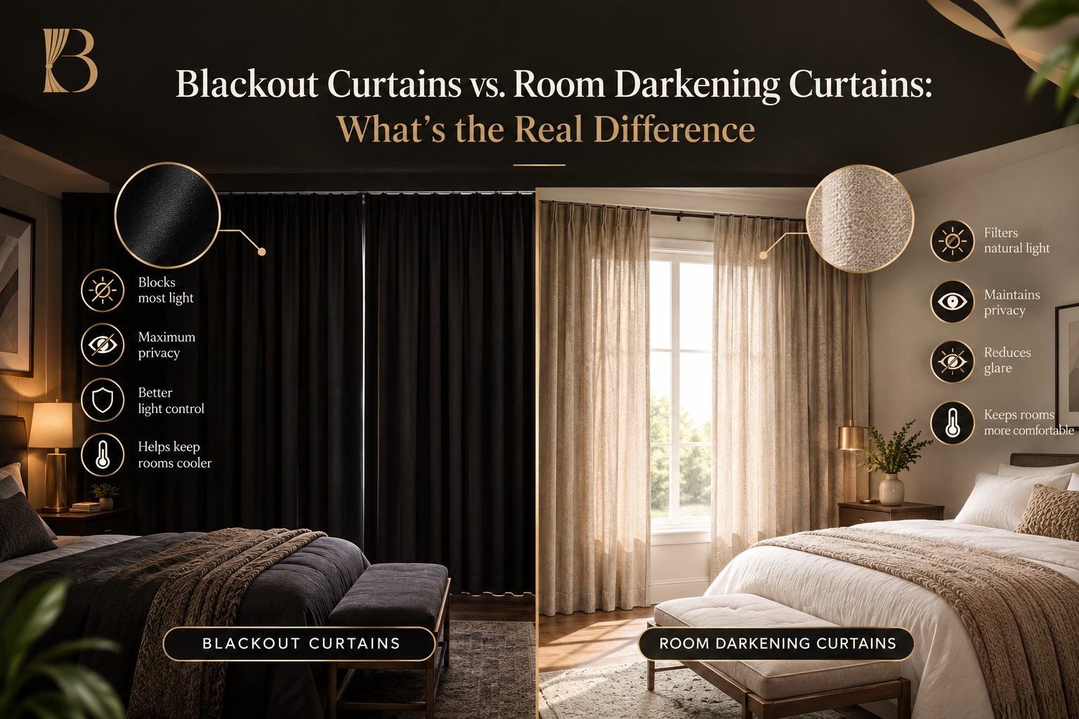Blackout curtains vs room darkening curtains for light control and privacy